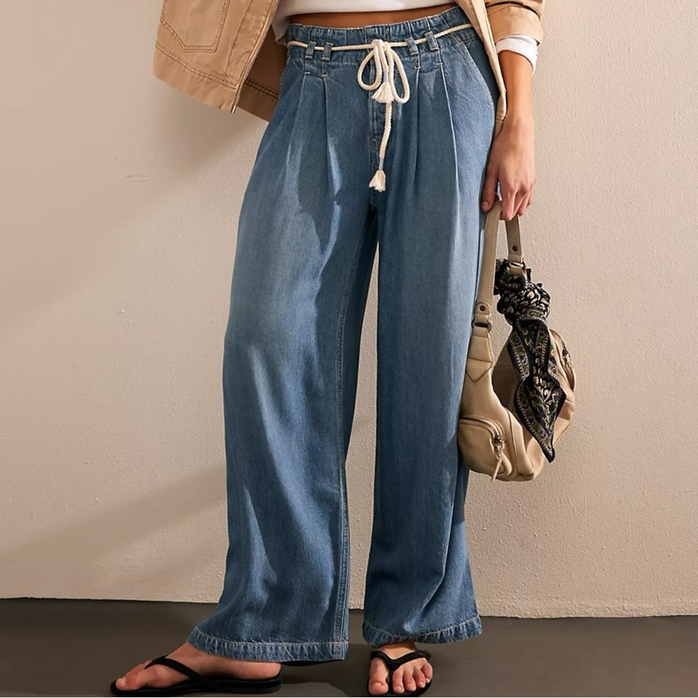 Free People Dakota Cinched Wide Leg Baggy Button Fly Slouchy Jeans Size Large